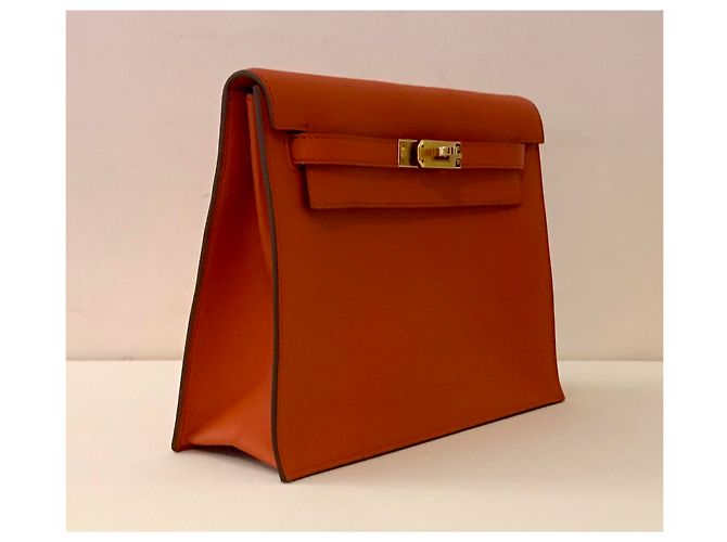 Hermès Kelly Danse II Terre Battue swift leather gold hardware Arancione - vista 9