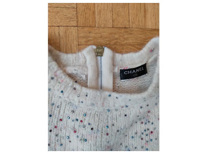 Chanel Strass Wollpullover Weiß - Ansicht 5