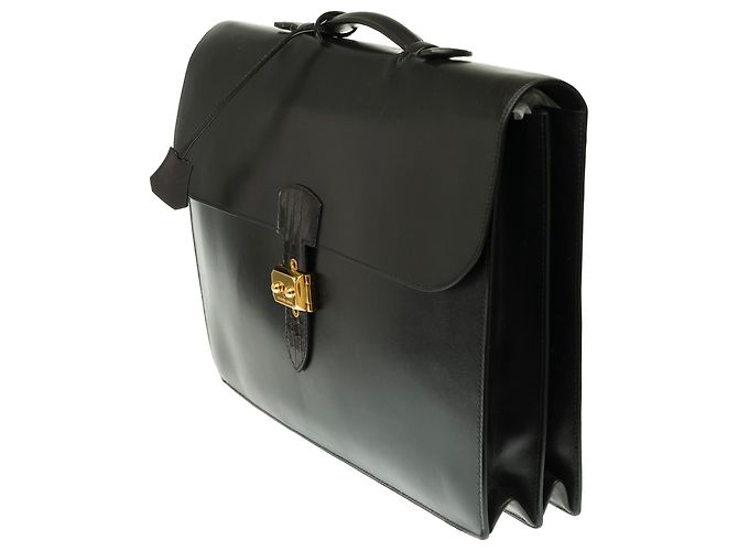 Sac à dépêches Splendid Hermès Dispatch bag in black box leather customized with black crocodile - view 3