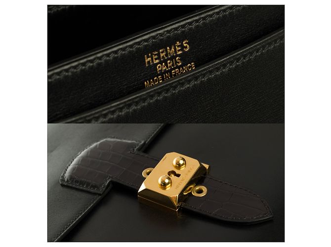Sac à dépêches Splendid Hermès Dispatch bag in black box leather customized with black crocodile - view 5