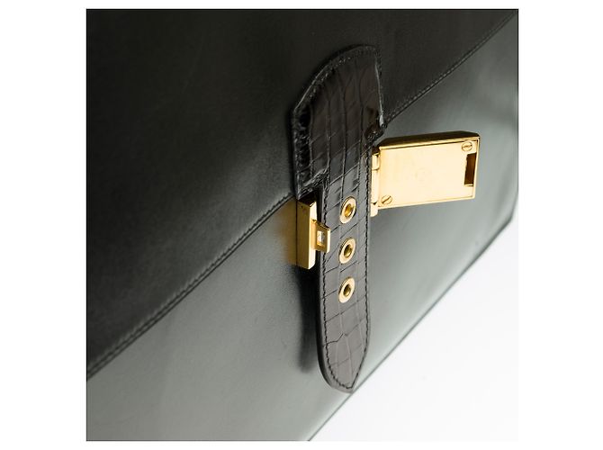 Sac à dépêches Splendid Hermès Dispatch bag in black box leather customized with black crocodile - view 6