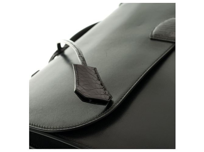 Sac à dépêches Splendid Hermès Dispatch bag in black box leather customized with black crocodile - view 7