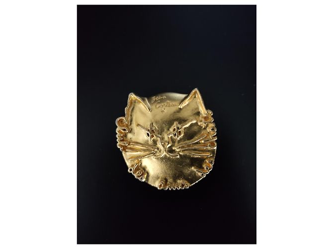 Autre Marque Jean Cocteau Katzenkopf Brosche aus vergoldeter Bronze - Ansicht 3