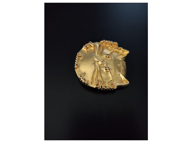 Autre Marque Jean Cocteau Katzenkopf Brosche aus vergoldeter Bronze - Ansicht 7