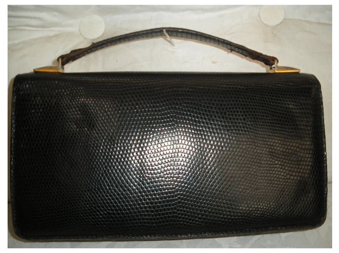 Borsa a mano Lancel in pelle nera effetto lucertola Nero - vista 2
