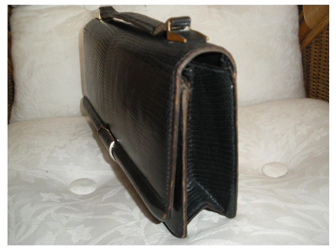 Borsa a mano Lancel in pelle nera effetto lucertola Nero - vista 3