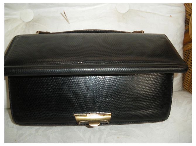 Borsa a mano Lancel in pelle nera effetto lucertola Nero - vista 5