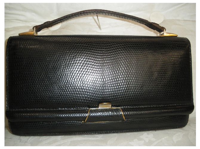Borsa a mano Lancel in pelle nera effetto lucertola Nero - vista 8
