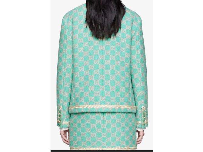 Completo gonna e giacca Gucci in tweed blu GG - vista 2