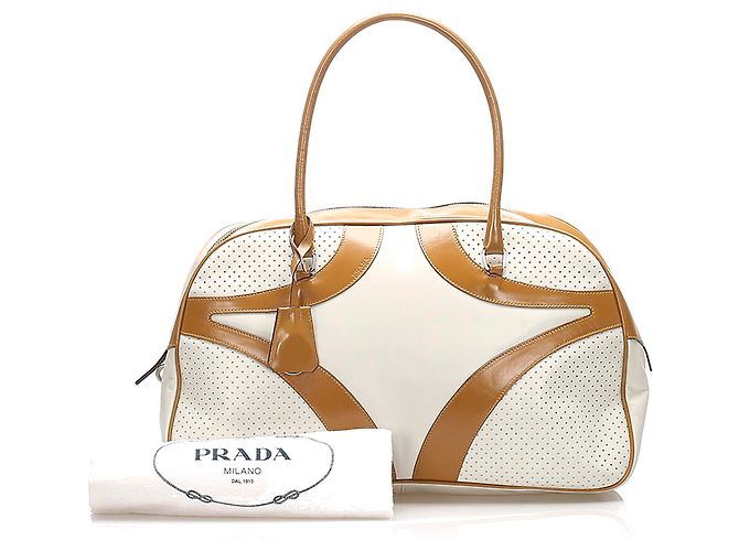 Prada White Vitello Drive Lederhandtasche - Ansicht 10