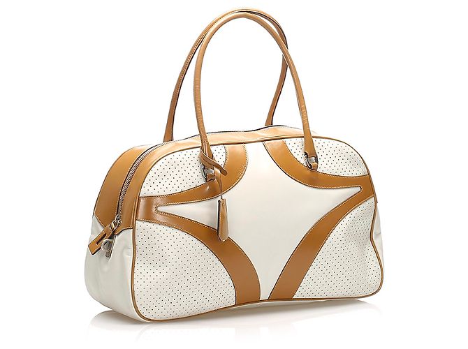 Prada White Vitello Drive Lederhandtasche - Ansicht 2