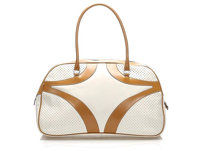 Prada White Vitello Drive Lederhandtasche - Ansicht 3