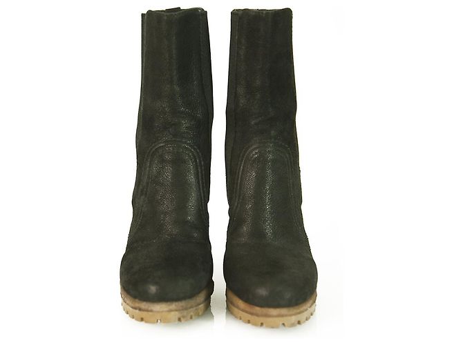 Prada Black Leather Pull On Kalb Stiefeletten Stiefel Absätze Schuhe Größe 36.5 Schwarz - Ansicht 2