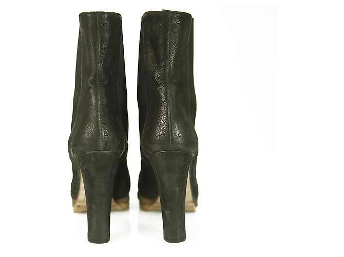 Prada Black Leather Pull On Kalb Stiefeletten Stiefel Absätze Schuhe Größe 36.5 Schwarz - Ansicht 3