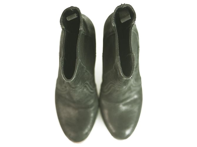 Prada Black Leather Pull On Kalb Stiefeletten Stiefel Absätze Schuhe Größe 36.5 Schwarz - Ansicht 6