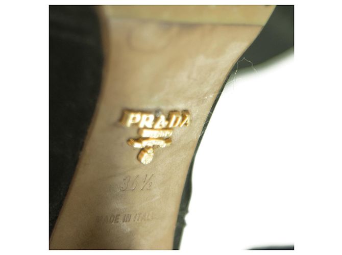 Prada Black Leather Pull On Kalb Stiefeletten Stiefel Absätze Schuhe Größe 36.5 Schwarz - Ansicht 8