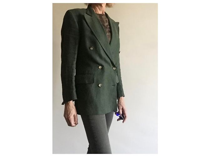 Chaqueta cruzada de lino verde Arthur & Fox - vista 10