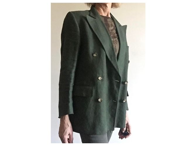 Chaqueta cruzada de lino verde Arthur & Fox - vista 11