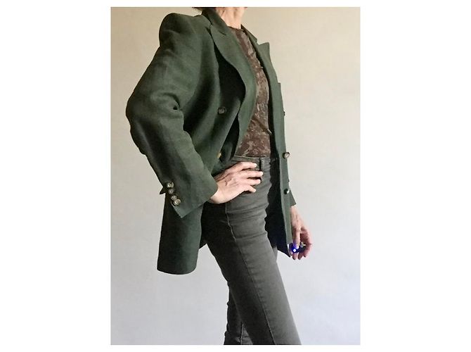 Chaqueta cruzada de lino verde Arthur & Fox - vista 12