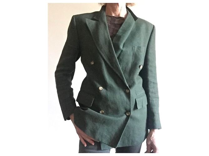 Chaqueta cruzada de lino verde Arthur & Fox - vista 13