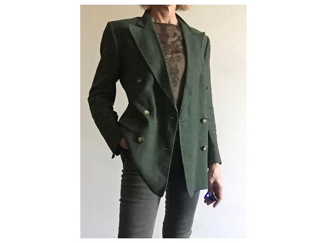 Chaqueta cruzada de lino verde Arthur & Fox - vista 8