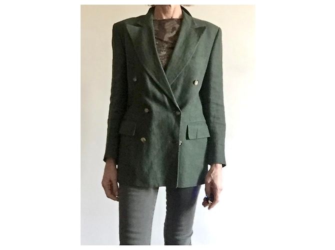 Chaqueta cruzada de lino verde Arthur & Fox - vista 9