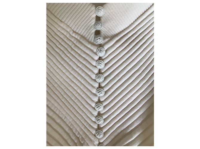 Vestido Chanel Blanco de Algodón Cuello de Pico Sin Mangas - vista 3