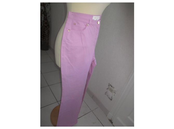 Escada Pantalones Vaqueros Rosa de Algodón Tiro Alto - vista 4