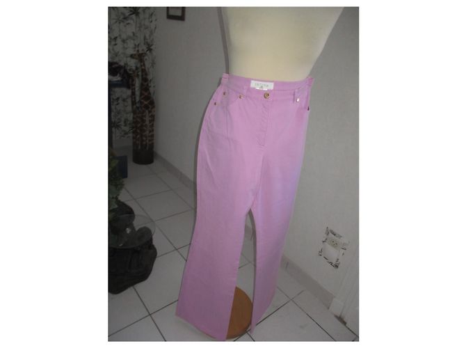Escada Pantalones Vaqueros Rosa de Algodón Tiro Alto - vista 5