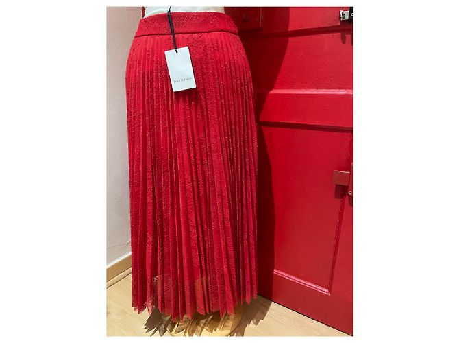 Falda de encaje plisado roja Tara Jarmon - vista 3
