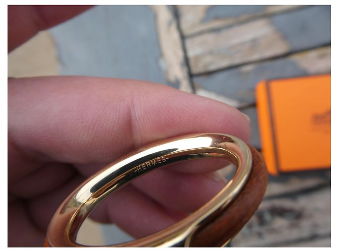 Sciarpa anello Hermès modello kyoto in acciaio permabrass e pelle Gold hardware - vista 2