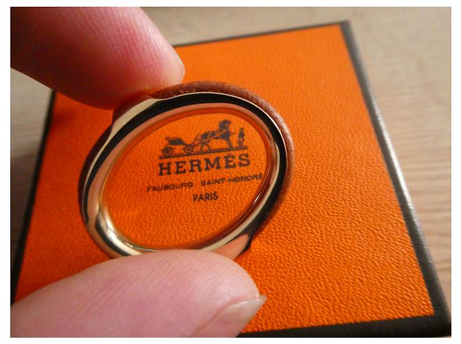 Sciarpa anello Hermès modello kyoto in acciaio permabrass e pelle Gold hardware - vista 5