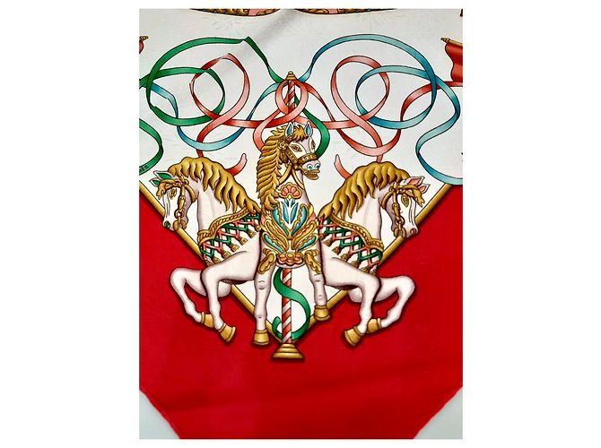 Hermès Luna Park Sciarpa in Seta Jacquard Rossa Rosso - vista 8
