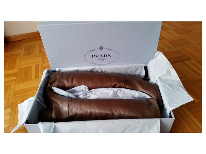 BOTAS PRADA DE PIEL MARRÓN Castaño - vista 9
