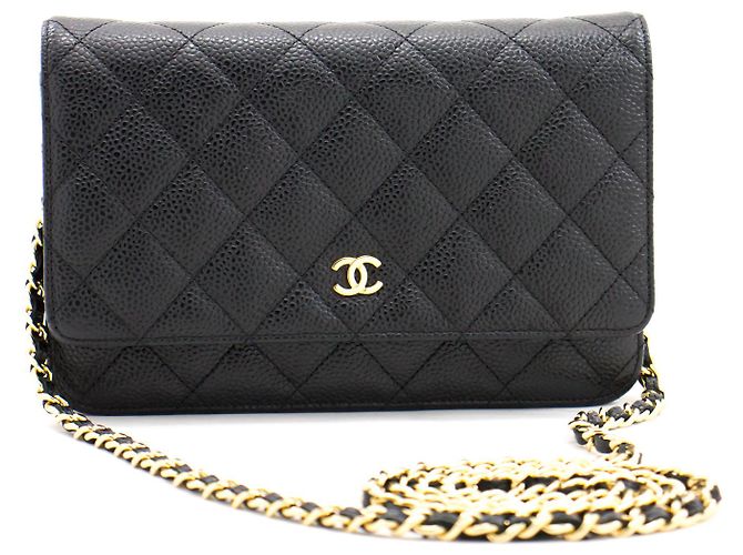 Wallet On Chain CHANEL Portafoglio con caviale su catena WOC Borsa a tracolla nera con tracolla Nero - vista 2