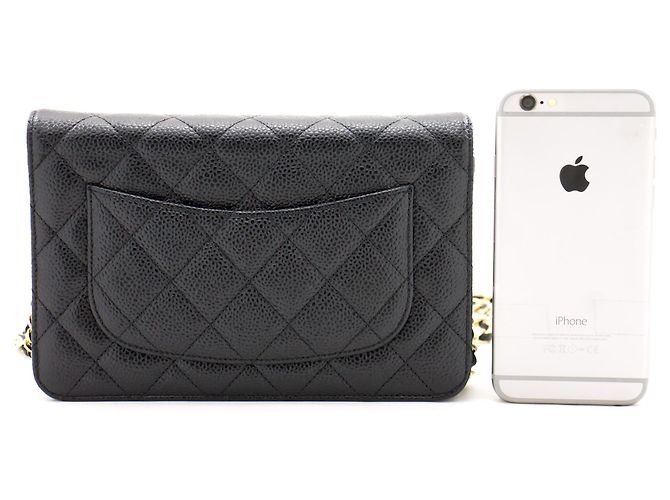Wallet On Chain CHANEL Portafoglio con caviale su catena WOC Borsa a tracolla nera con tracolla Nero - vista 3