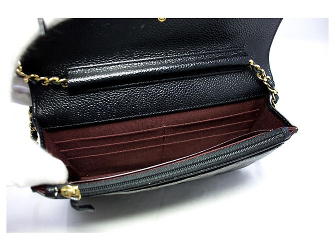 Wallet On Chain CHANEL Portafoglio con caviale su catena WOC Borsa a tracolla nera con tracolla Nero - vista 4