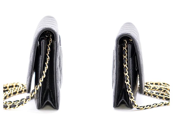 Wallet On Chain CHANEL Portafoglio con caviale su catena WOC Borsa a tracolla nera con tracolla Nero - vista 5