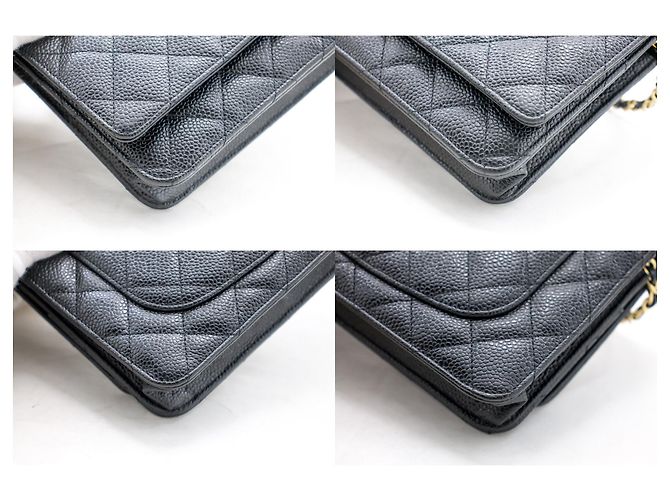 Wallet On Chain CHANEL Portafoglio con caviale su catena WOC Borsa a tracolla nera con tracolla Nero - vista 6