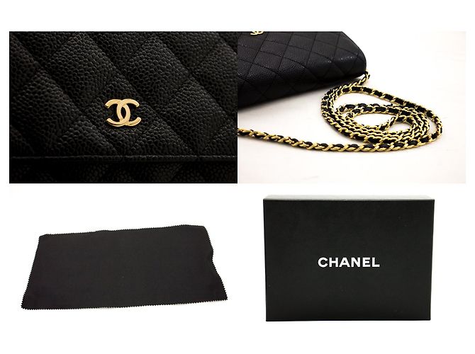 Wallet On Chain CHANEL Portafoglio con caviale su catena WOC Borsa a tracolla nera con tracolla Nero - vista 7