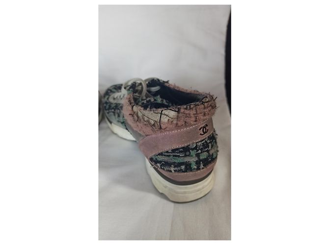 Sneakers Chanel Runway Tweed e Pelle Argento 38 Multicolore - vista 10