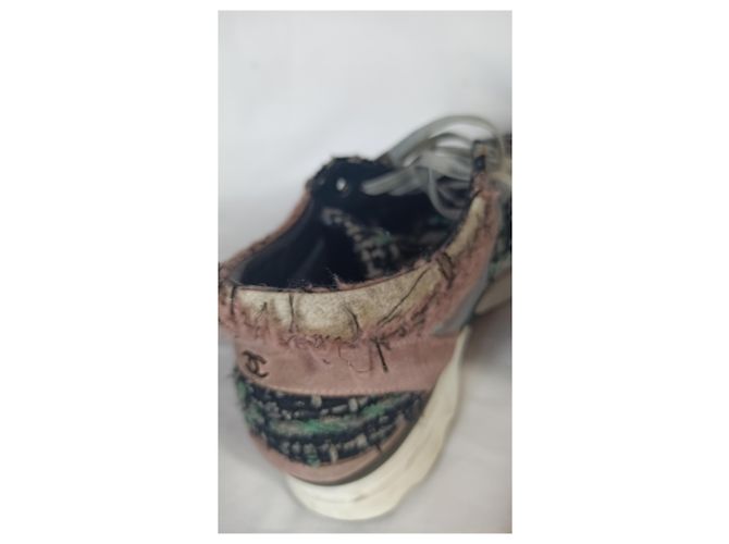 Sneakers Chanel Runway Tweed e Pelle Argento 38 Multicolore - vista 11