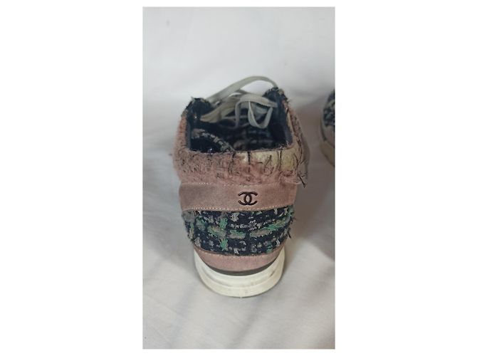 Sneakers Chanel Runway Tweed e Pelle Argento 38 Multicolore - vista 12