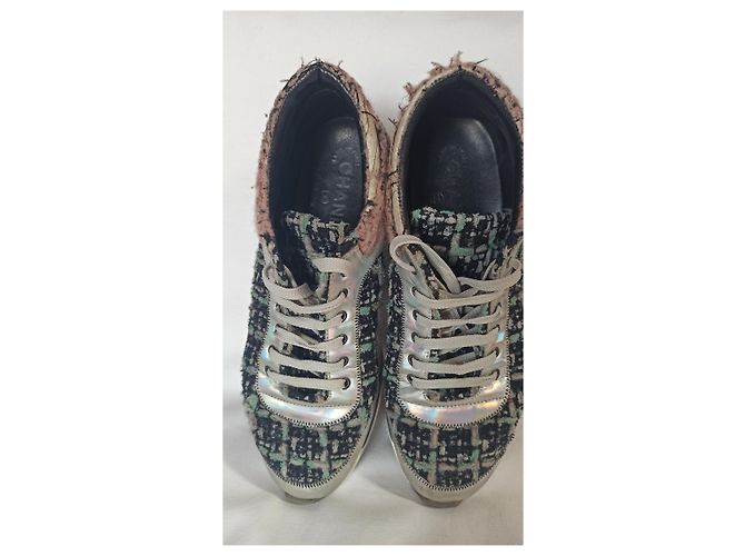Sneakers Chanel Runway Tweed e Pelle Argento 38 Multicolore - vista 3