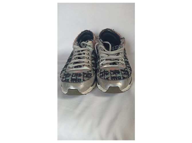 Sneakers Chanel Runway Tweed e Pelle Argento 38 Multicolore - vista 4
