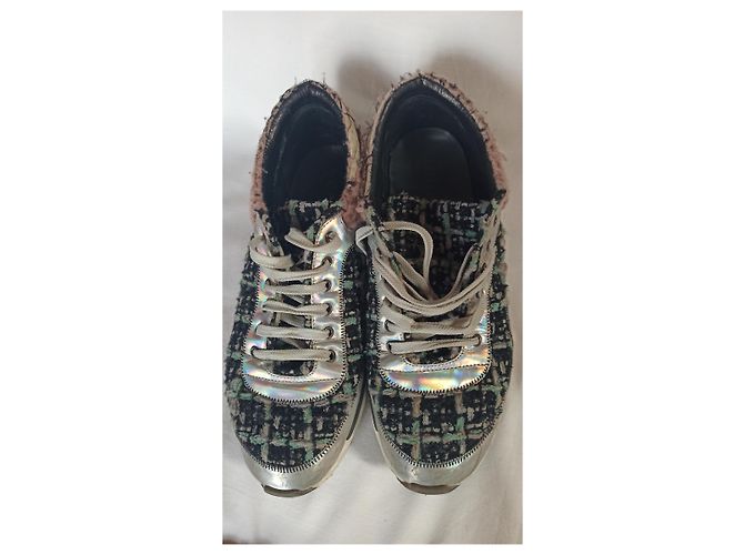 Sneakers Chanel Runway Tweed e Pelle Argento 38 Multicolore - vista 5
