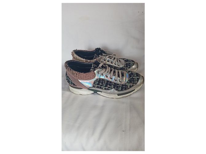 Sneakers Chanel Runway Tweed e Pelle Argento 38 Multicolore - vista 6