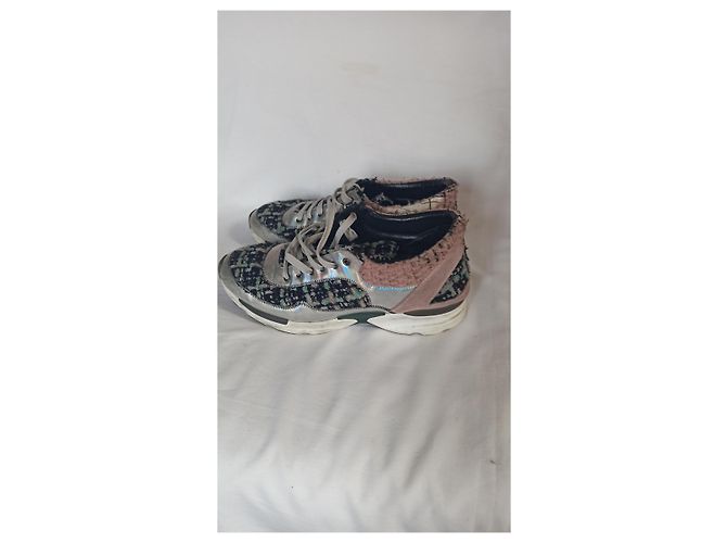 Sneakers Chanel Runway Tweed e Pelle Argento 38 Multicolore - vista 7