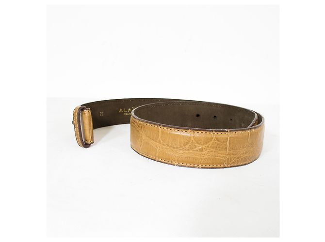 Cinturón Alaïa de piel beige efecto cocodrilo 75 cm - vista 2