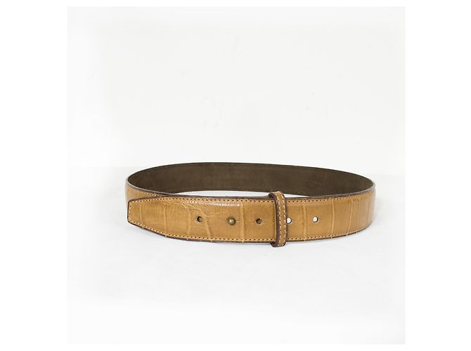 Cinturón Alaïa de piel beige efecto cocodrilo 75 cm - vista 3